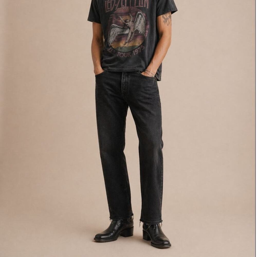 Levi’s 501 Black Button Fly Straight Leg Jeans 38x32 Raw Hem Denim